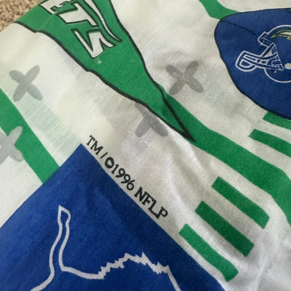 Vtg 90s NFL Football Quilted Bedding Set Kids Twin‎ Bedspread Window Sheet